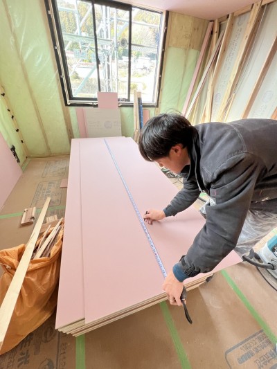 石膏ボードの施工が進んでいます(/・ω・)/　田村市　新築注文住宅S様邸