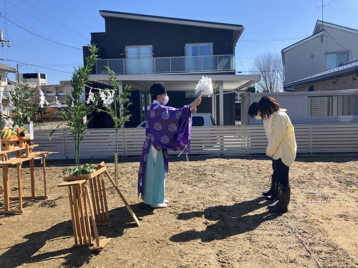 地鎮祭を執り行いました。おめでとうございます。郡山市大槻町　新築注文住宅　H様邸です。